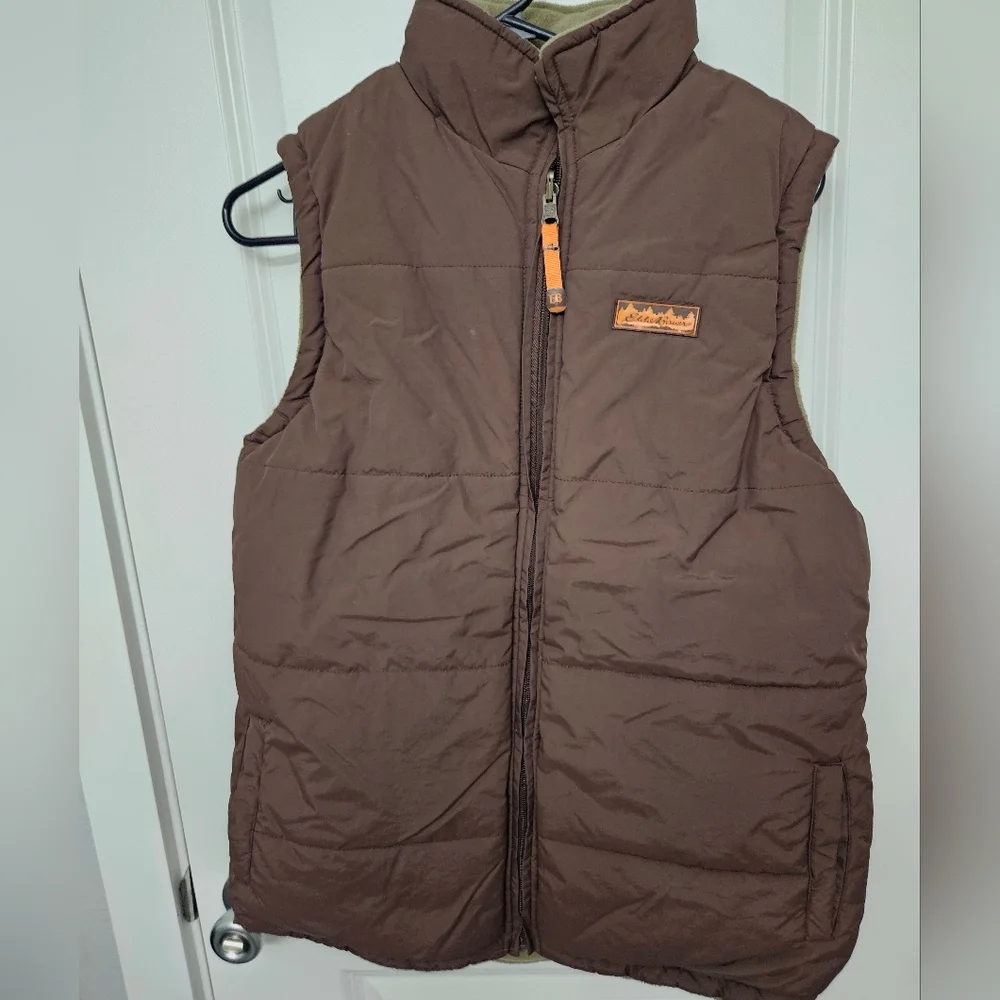 Womens Eddie Bauer Reversible Fleece Puffer Vest Brown Size 18/20 - Picture 1 of 9